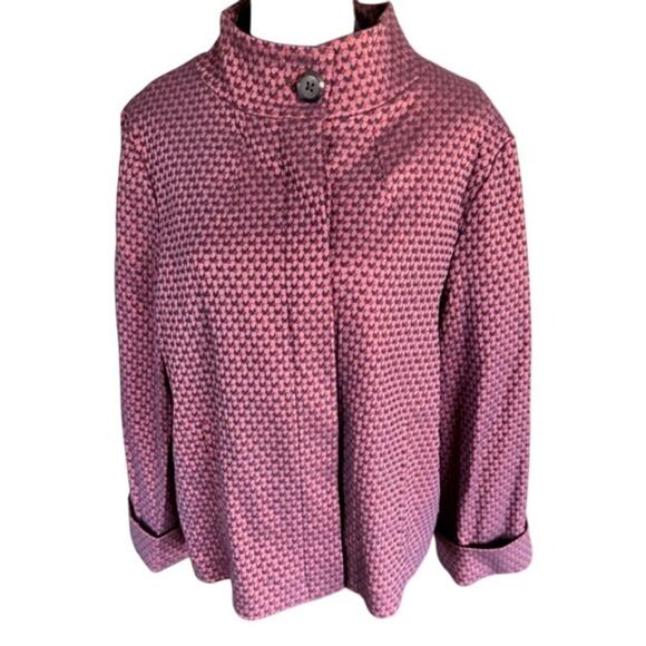 Chico’s Textured Knit Jacket Berry Red Purple Geometric Soft Stretch Size 3 - Picture 2 of 8